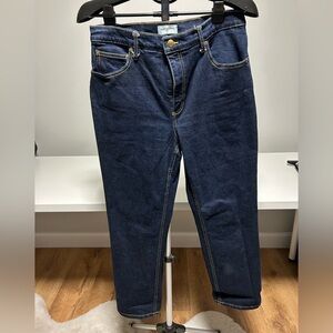 Tory Burch Classic Blue Women's Dark Jeans with Yellow Stitching - size 31